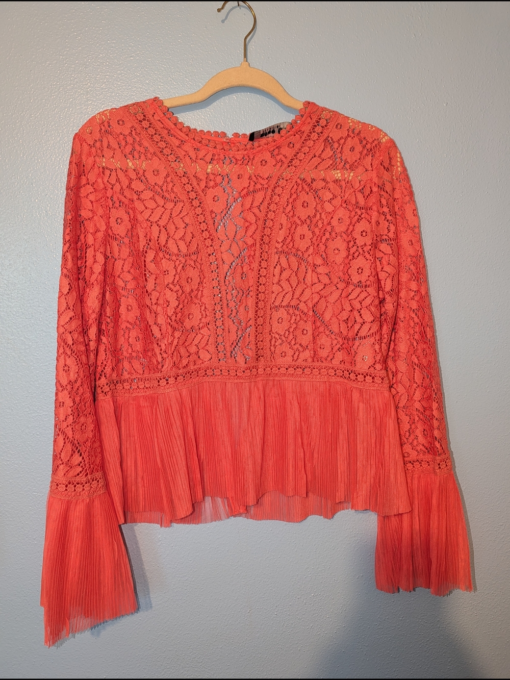 Blue B. -Coral Lace Peplum Long-Sleeve Top